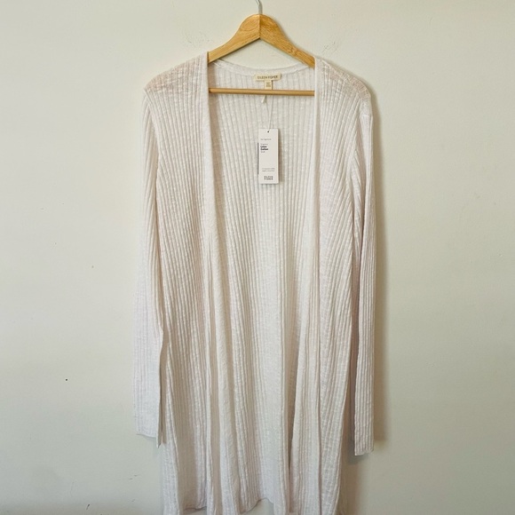 Eileen Fisher Sweaters - Eileen Fisher White Organic Cotton Ribbed Open Cardigan